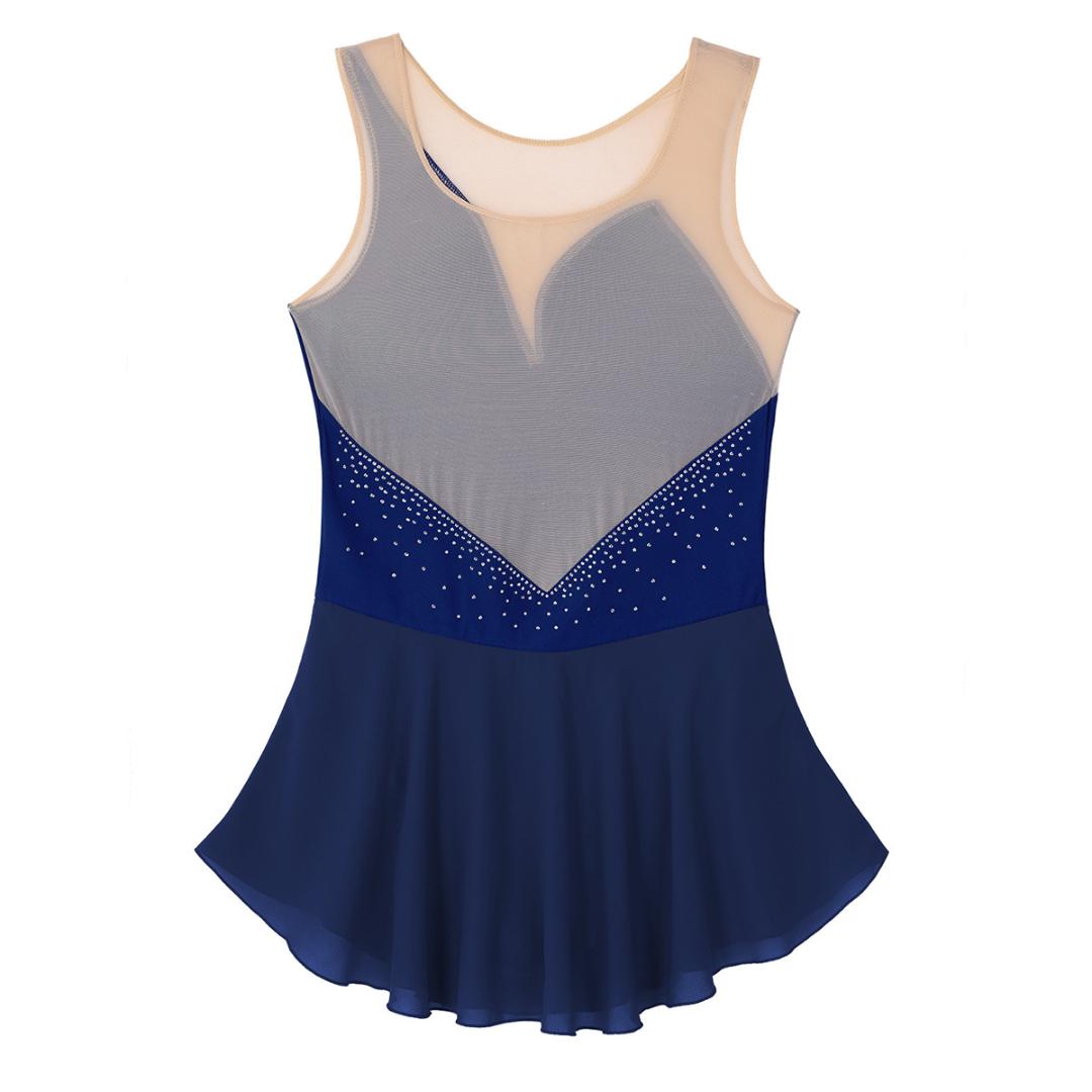 Women Ballet Dancewear Shiny Rhinestones Mesh Splice Figure Skating Dress Competition Dance Costume Ballet Gymnastics Leotard