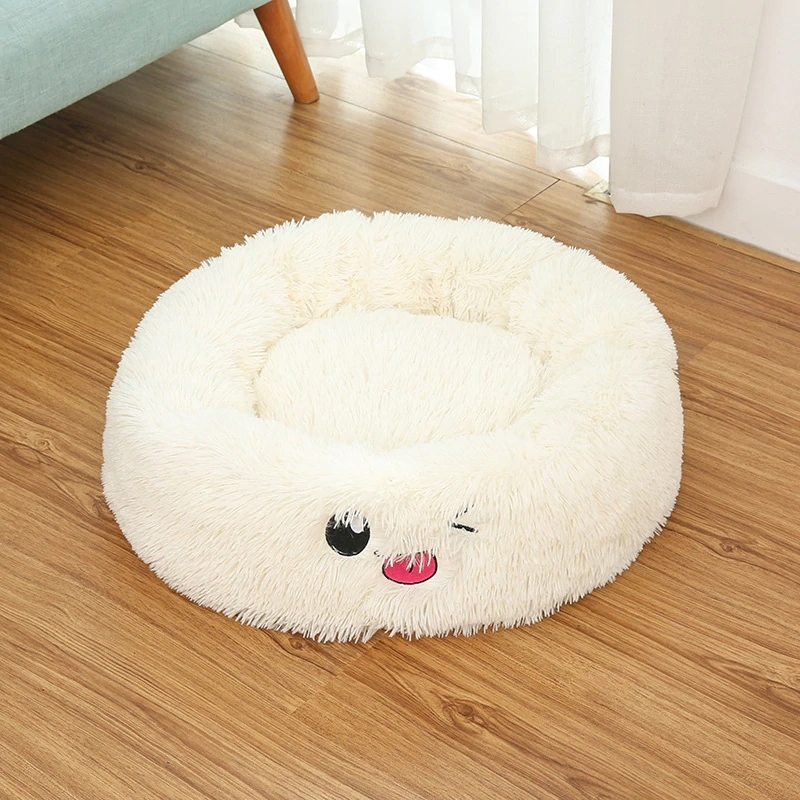 Round Dog Bed Washable long plush Dog Kennel Cats House Super Soft Cotton Mat Sofa For Dog Chihuahua Animals Pet Bed For Cat Bed 201225