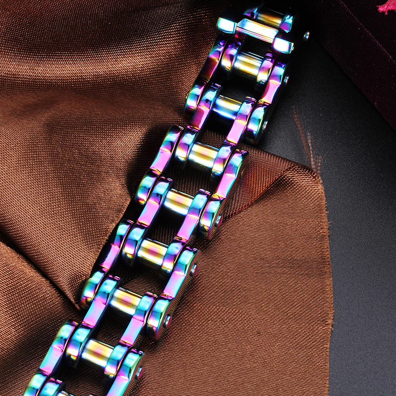 Hip Hop Colorful Bicycle Chain Bracelet 316L Stainless Steel Titanium Steel Cool Men Bangle Jewelry