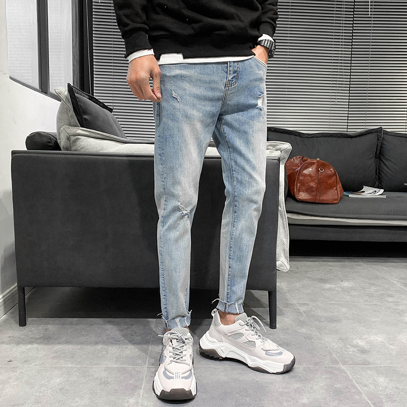 Spring 2020 Comfortable Men Ripped Jeans Quality Light Blue Slim Fit Jeans Men Streetwear All Match Denim Casual Pants 34, As the photo show
Spring 2020 Comfortable Men Ripped Jeans Quality Light Blue Slim Fit Jeans Men Streetwear All Match Denim Casual Pants 34, As the photo show