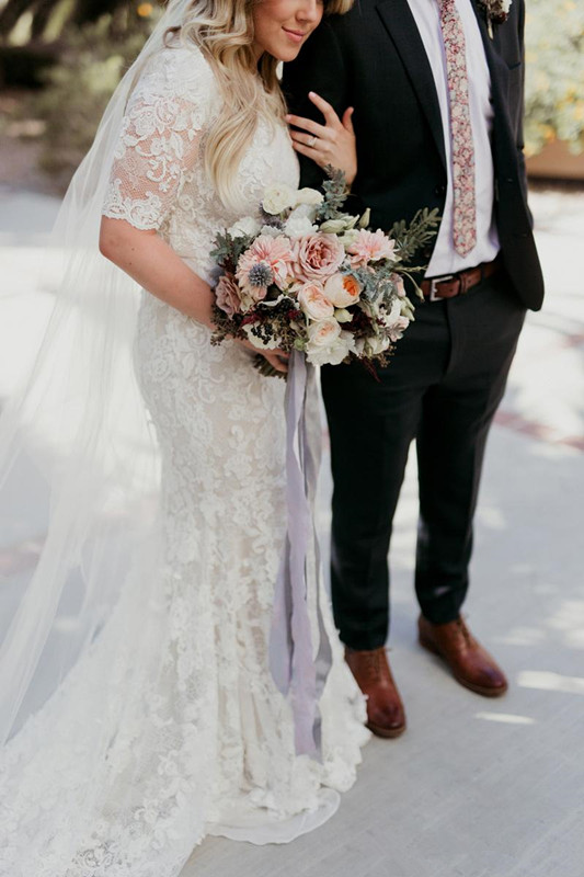 Delicate Lace Mermaid Wedding Dresses Half Sleeves Jewel Neck Women Country Garden Western Bridal Gowns Vestido De Noiva Custom Made 0510
