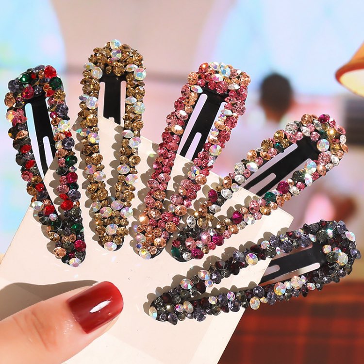 Fashion Rhinestone Hair Clip Geometric Diamond BB Grips For Women Colored Bang Clips Crystal Wholesale