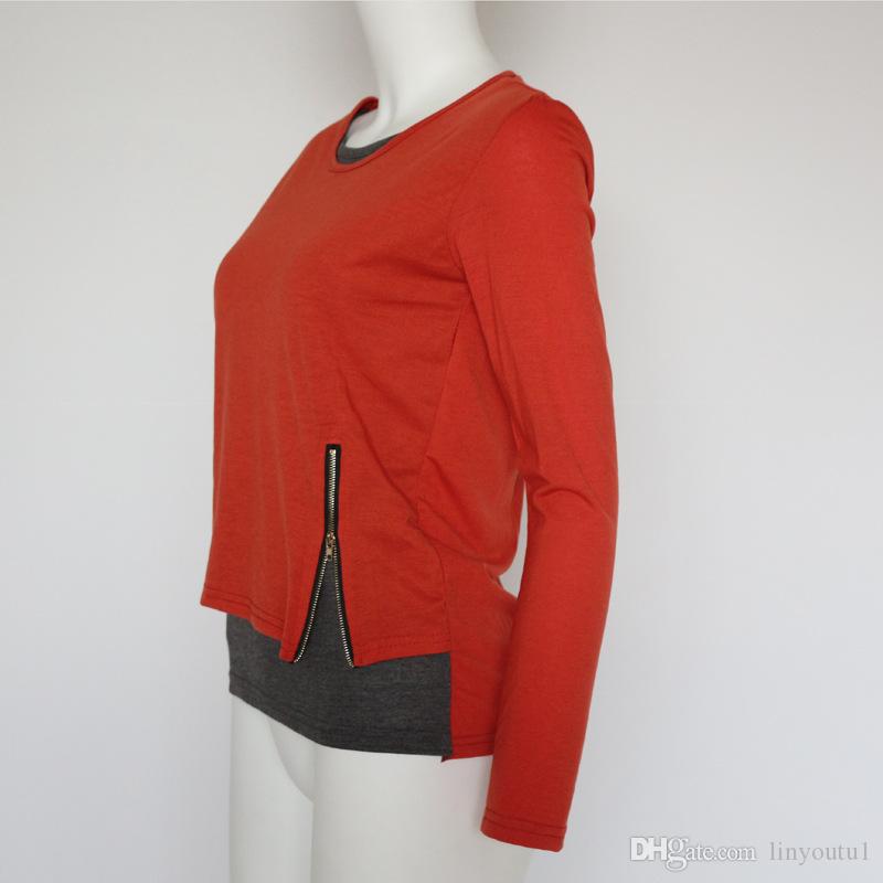 2020 Women t shirt Casual Long Sleeve Tops Zipper Fake Two Pieces Tee Shirt Fashion Ladies Tunic Tops Plus Size 5XL