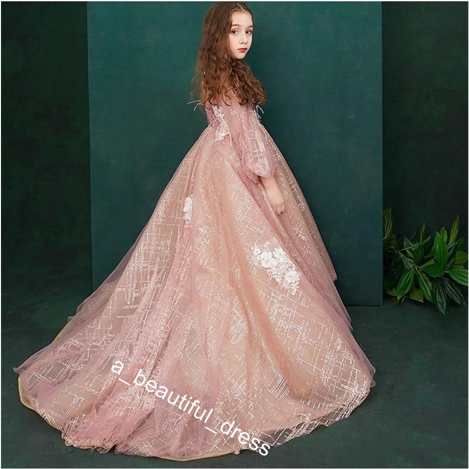 Elegant Little Girls Pageant Dresses Long Sleeves A Line Flower Girl Dresses for Weddings 2019 Long Prom Dress for Girls FG1287
