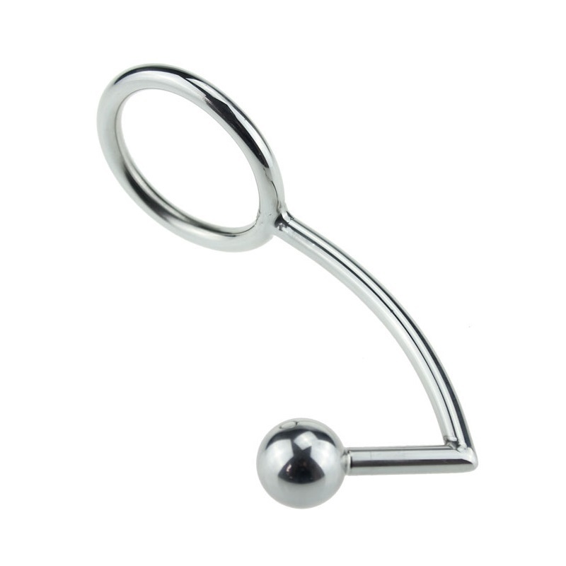 40mm 45mm 50mm For Choose Anal Plug Ball On Angled Butt Hook With Penis Ring Fetish Cock Chastity Stainless Steel Adult Sex Toys Y190716
