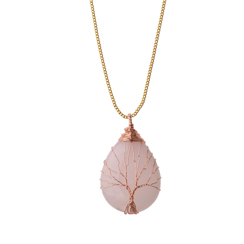 Tree of Life Wire Wrap Water Drop Necklace Pendant Natural Gem Stone DIY Jewelry Making