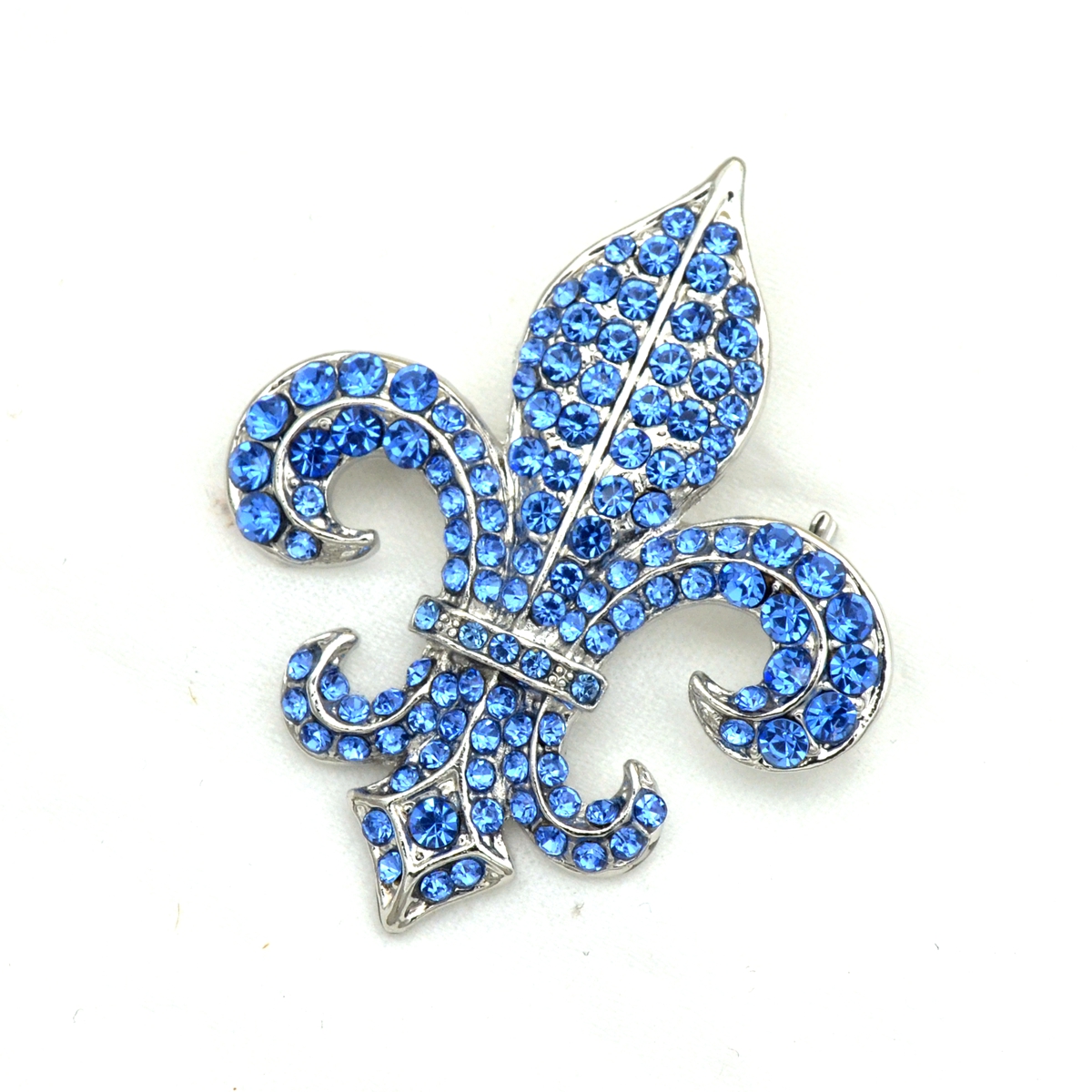 2" Vintage Silver Clear Rhinestone Fleur De Lis Brooch S