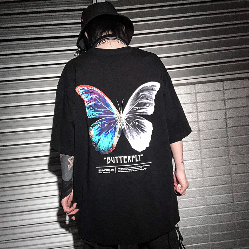 Hip Hop Oversize T Shirt Men 2020 Streetwear Harajuku Color Butterfly Tshirt Short Sleeve Cotton Loose HipHop T-Shirt Plus Size