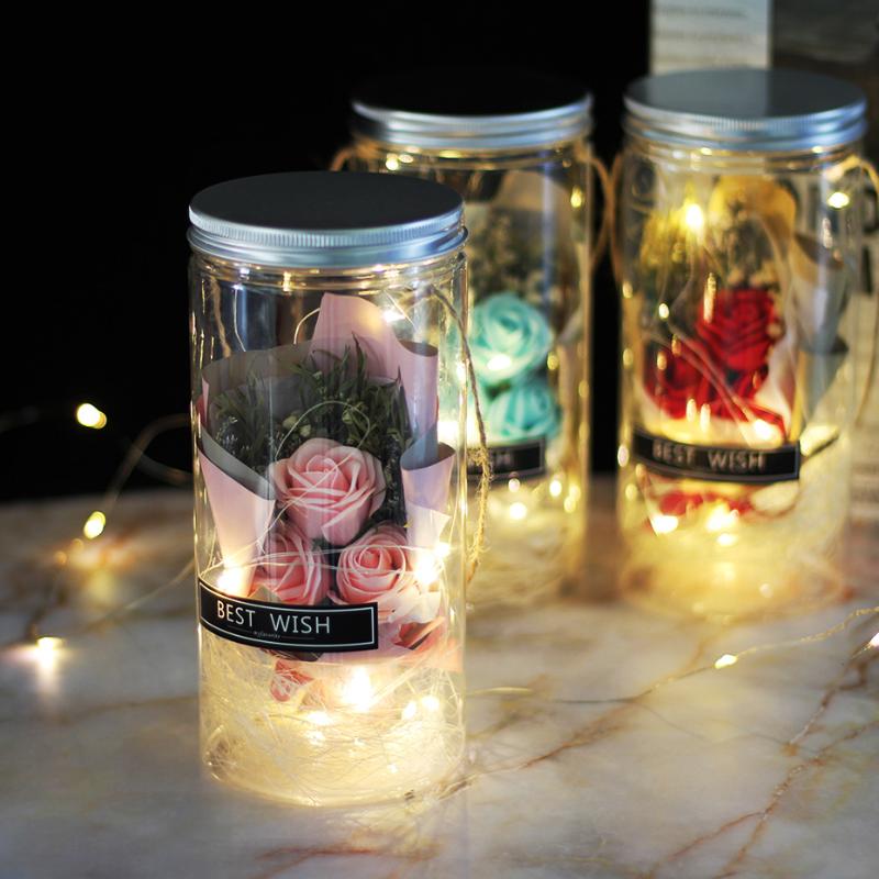 Soap Rose LED Soap Flower Plastic Bottles Wedding Artificial Flower Valentines Day Mothers Day Christmas Gift