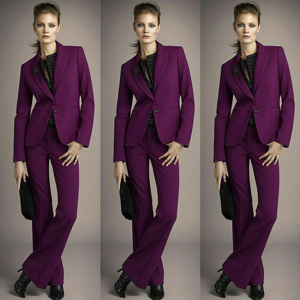 Purple Formal Women's Pant Suits Slim Fit Mother's Dress Ladies Office Evening Work Wear Tuxedos 2 Pieces(Jacket+Pants)