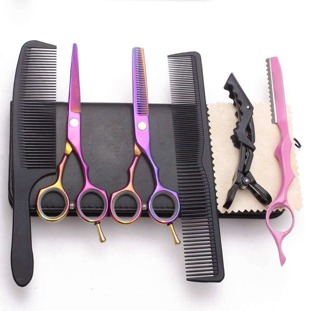 Hair Cutting Scissors Suit 5.5" 6" 440C Thinning Shears Barber Makas Hairdressing Scissors Razor Professional Hair Scissors set Promotion