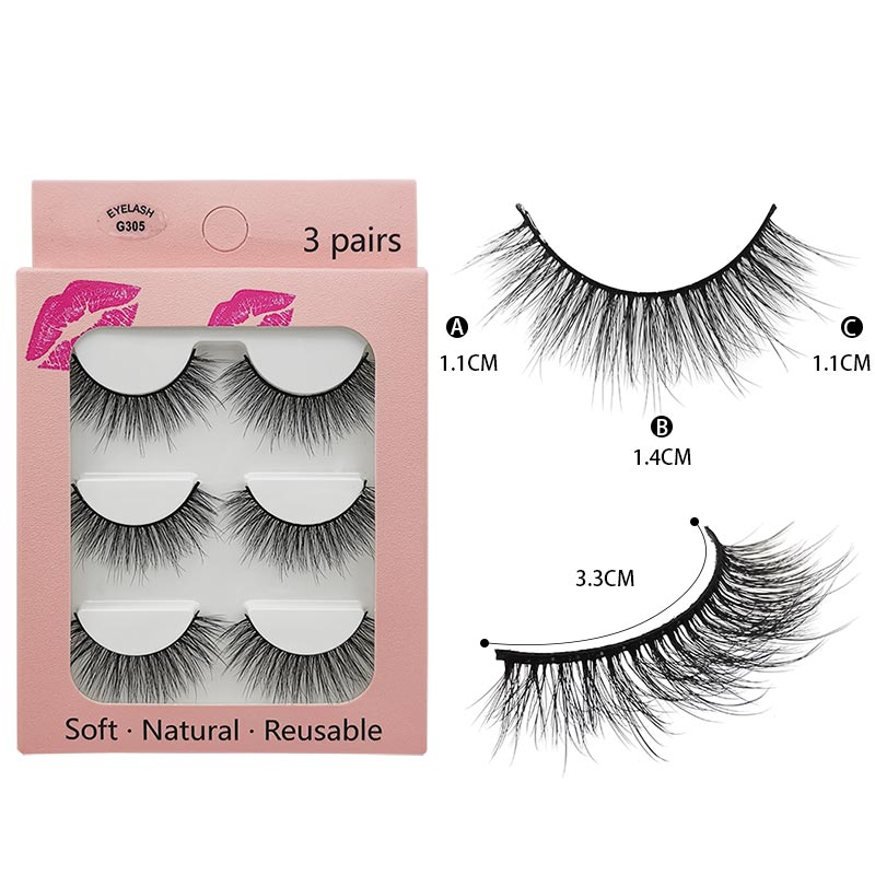 Fashion 3 Pairs 3D Mink Lashes Natural Soft Reusable False Eyelashes Handmade Full Strip Lashes Eyelash Extension 3D Mink Eyelashes Makeup