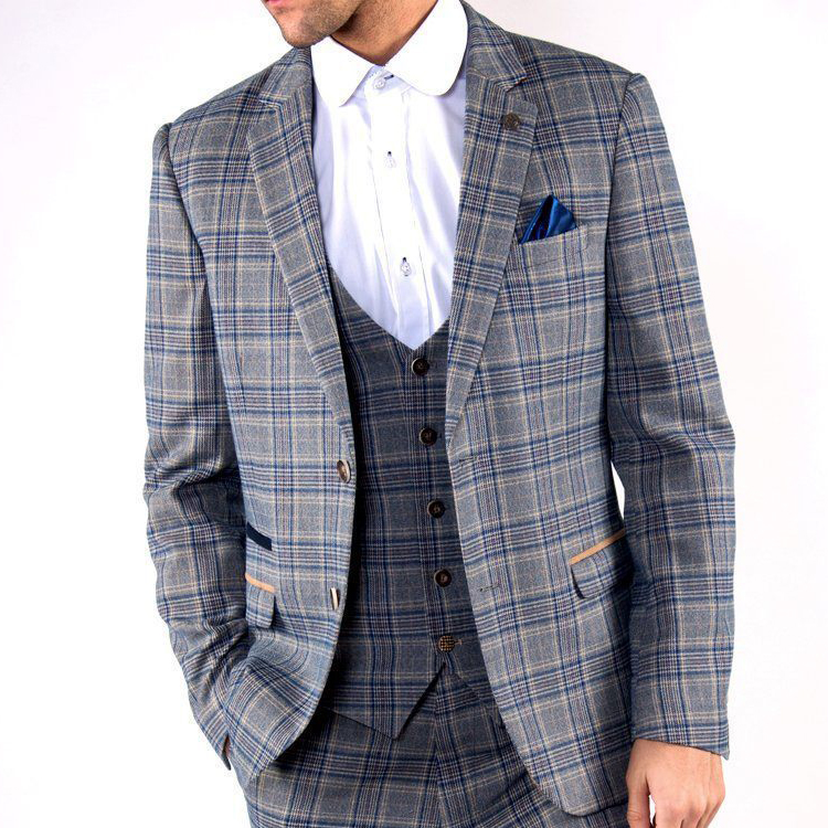 2019 Newest Design Plaid Wedding Tuxedos Slim Fit Two Button Men Pant Suits Groom Wear Prom Check Blazer (Jacket+Vest+Pants)