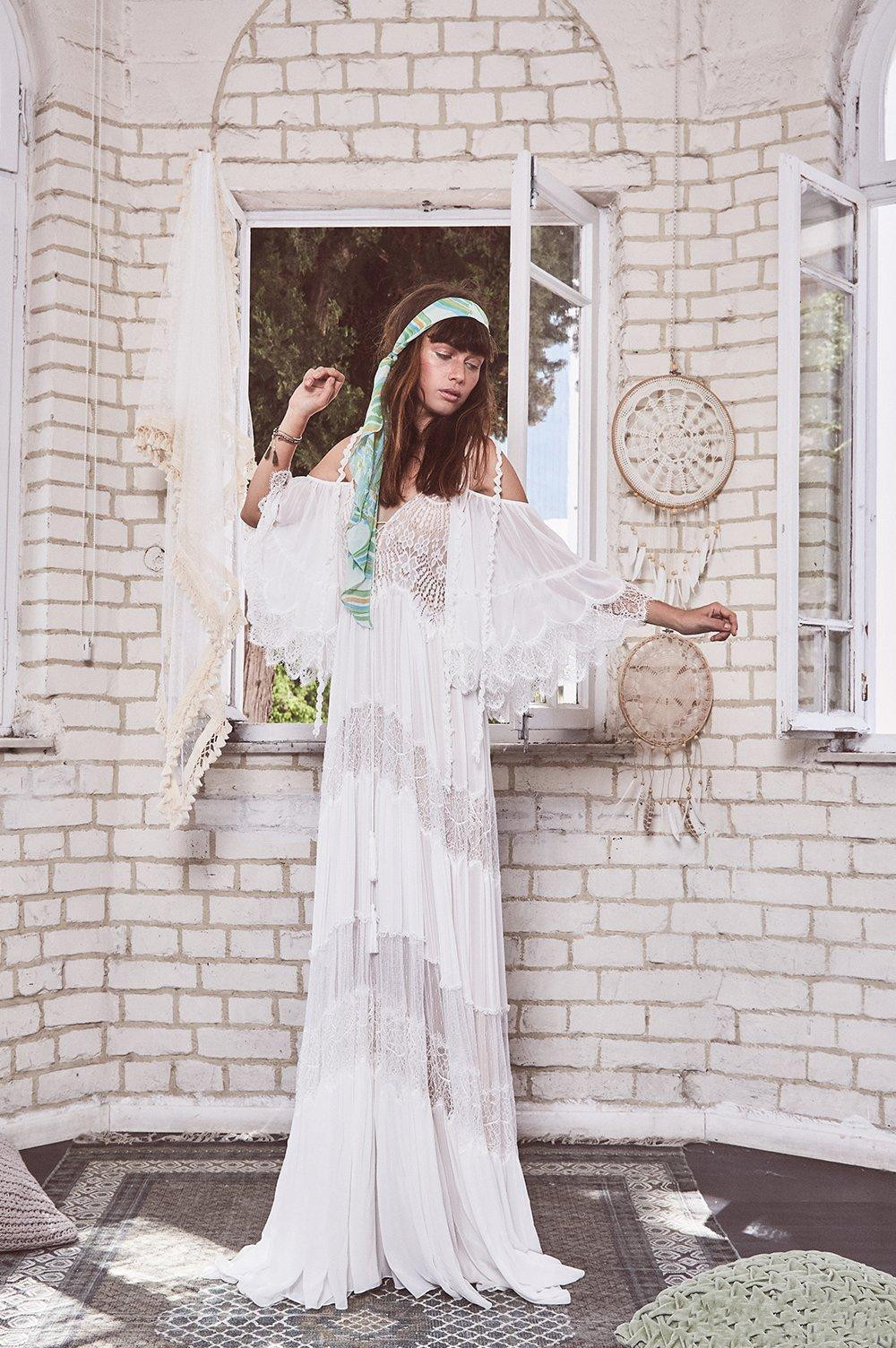 inbal raviv summer boho chiffon wedding dresses bohemian lace spaghetti neck a line wedding dress bridal gowns vestidos de novia