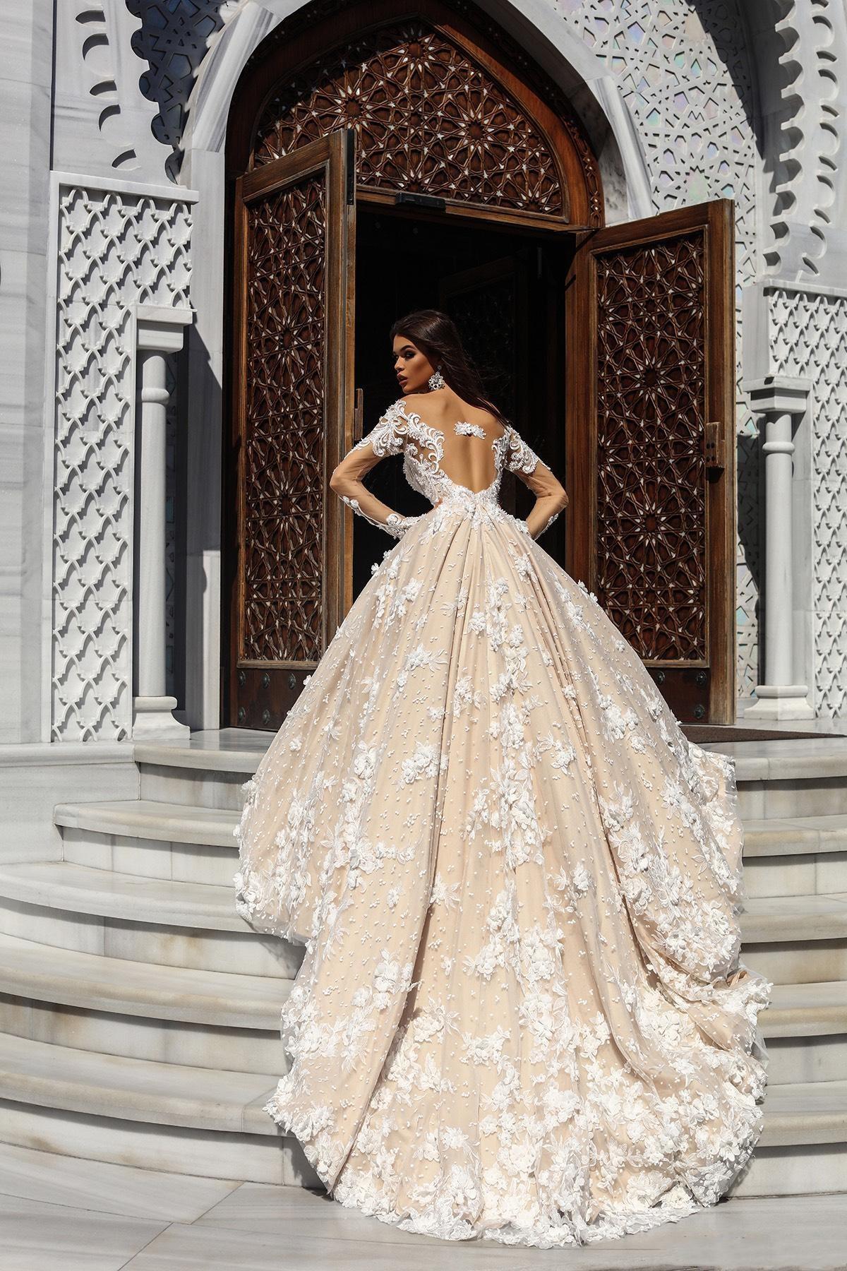 arabic vintage wedding dresses scoop neck lace long sleeves bridal wedding gowns plus size 3d flowers robes de marie