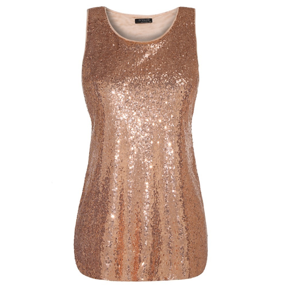 In'voland Women Sleeveless Sequin Party T-shirts Tops Plus Size Xl-5xl Basic O-neck Large Pullovers Tshirt Tees Tank Oversized Q190403