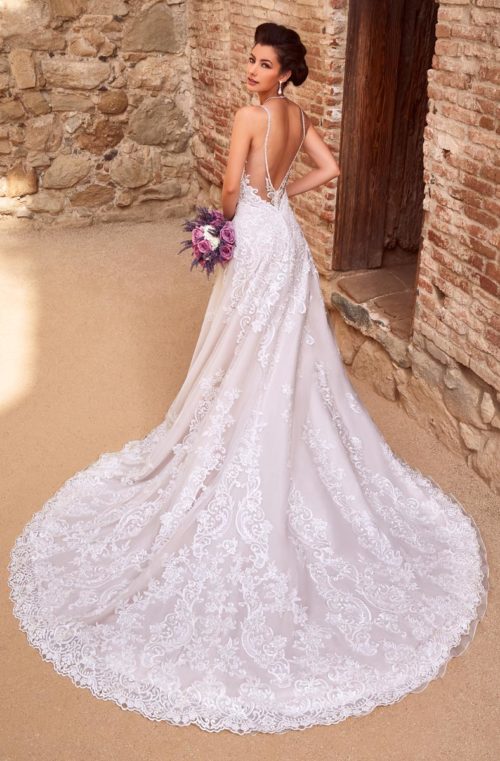 kitty chen a line wedding dresses spaghetti neck backless elegant lace appliqued bridal gowns sweep train tulle beach wedding dress