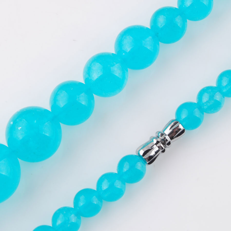 WOJIAER Fashion Sky Blue Jades Gem Stone Necklace 6-14mm Graduated Round Beads Women 17.5 Inches Strand Jewelry F3012