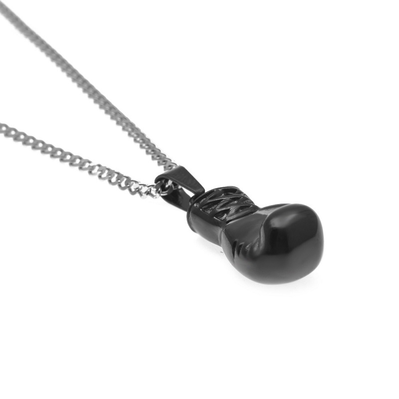 Mens Hip Hop Necklace Jewelry Stainless Steel Black Boxing Gloves Pendant Necklaces With 3mm*60cm Gold Cuban Chain