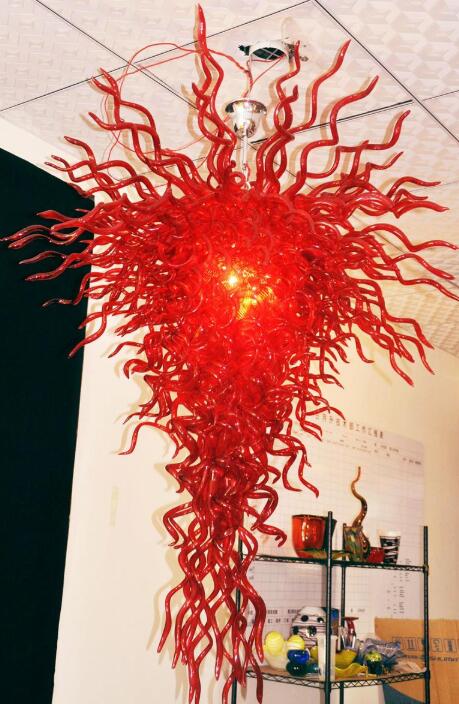 Lamps Wholesale Hand Blown Red Glass Chandeliers For Lobby Art Decoration Contemporary European Style LED Large Chandelier Light