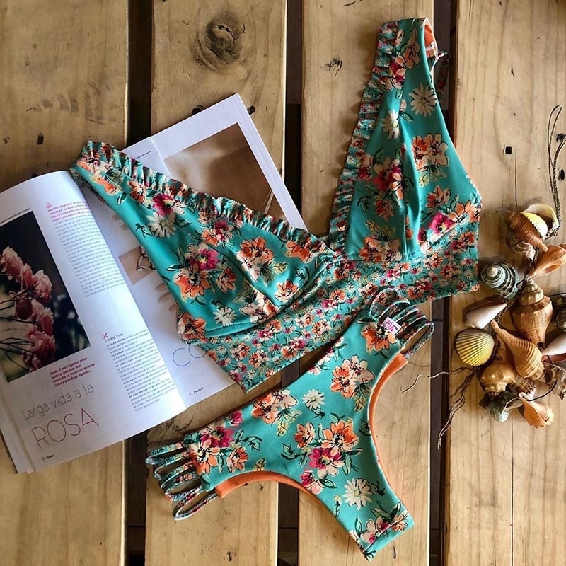 2018 Sexy Bikini Swimwear Women Push Up Swimsuit Bandage Bikini Set Brazilian Summer Beach Bathing Suits female Biquini Print T191008