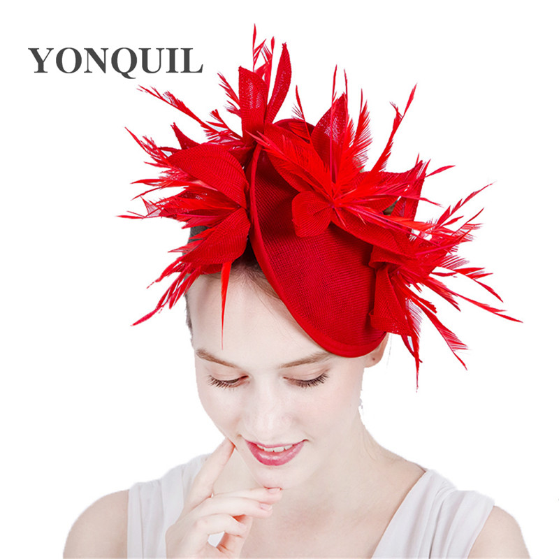 New red imitation Sinamay Fascinators Elegant Ladies feather Floral Hat hairclips British Wedding Party Derby Hair Accessories
New red imitation Sinamay Fascinators Elegant Ladies feather Floral Hat hairclips British Wedding Party Derby Hair Accessories