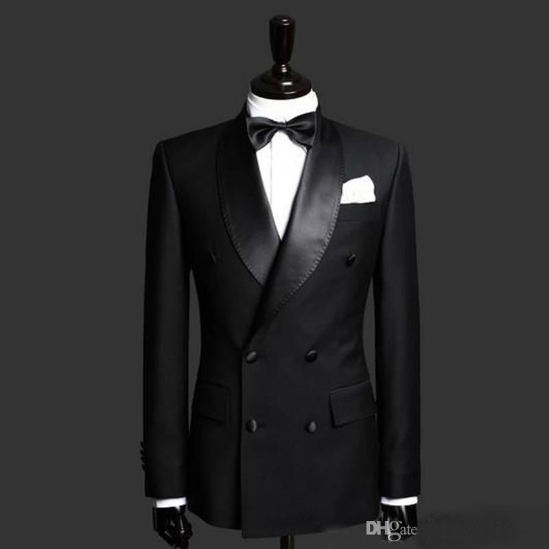 Mens Suits Black Groom Wedding Tuxedos Shawl Lapel Slim Fit Bridegroom Formal Wear Best Men Suit For Weddings Jacket and Pants