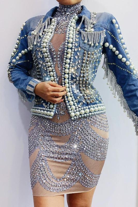 Silver Stones Nude Dress Rivet Pearl Denim Jacket Women Singer Dancer Wear Evening Prom Dress Bar Birthday Outfit, Dress only
Silver Stones Nude Dress Rivet Pearl Denim Jacket Women Singer Dancer Wear Evening Prom Dress Bar Birthday Outfit, Dress only