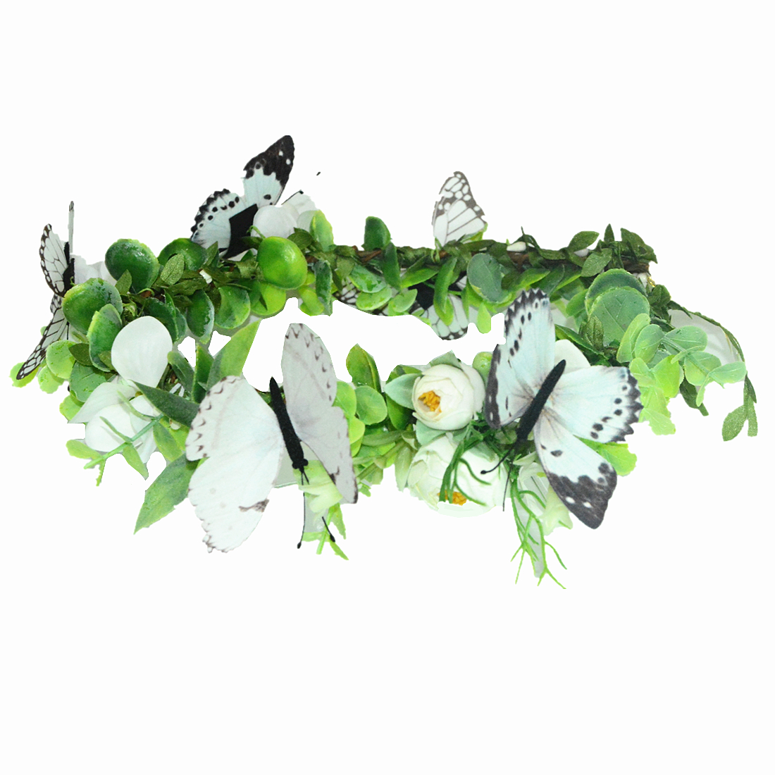 White butterflies and flowers crown green grass wedding hair accessories wedding accessories bridal headband headpiece for women or ladies