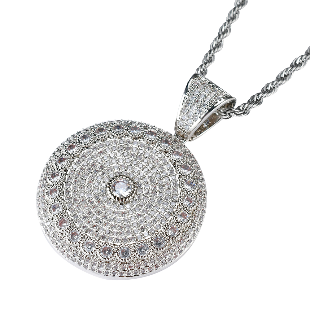Wholesale- Hip Hop Disc Pendant Copper Micro pave with CZ stones Necklace Jewelry for men CN015