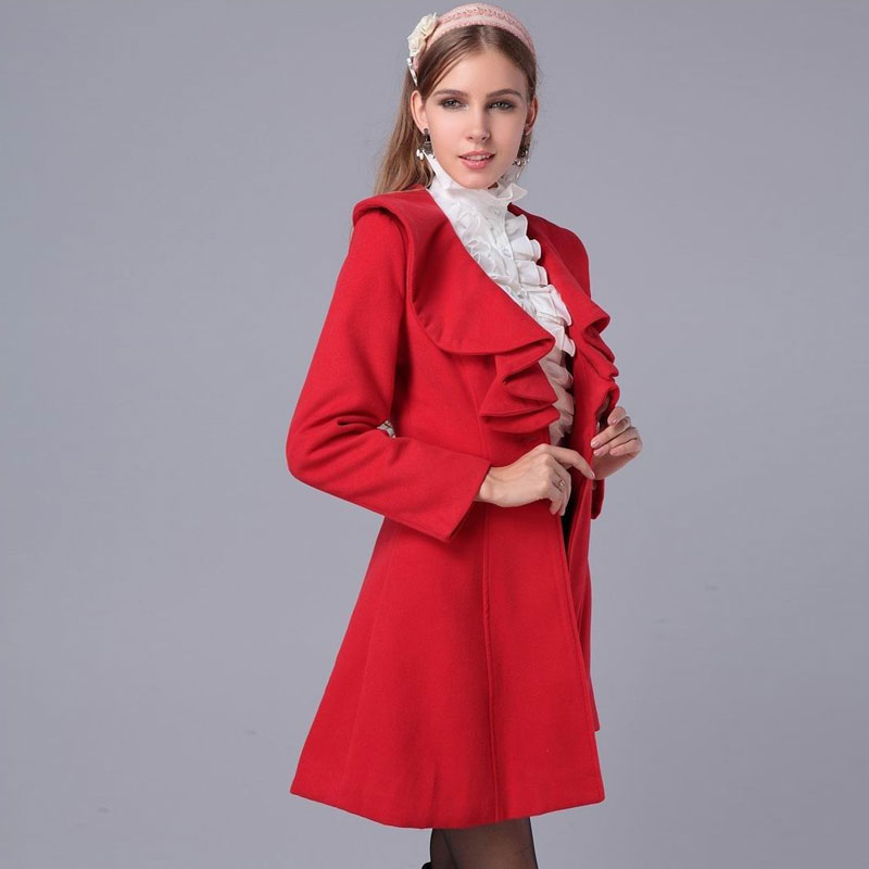 Women's Wool & Blends Woolen Coat For Women Autumn Fall Winter Outfit Elegant Ladies Cloth Long Ruffled Fur Overcoat