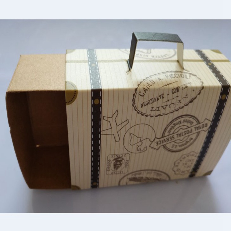 50pcs Unique Travel Trunk Candy Box With Kraft Paper suitcase Gift Tag Rustic Wedding Favors and Gifts Marriage Souvenirs Favour