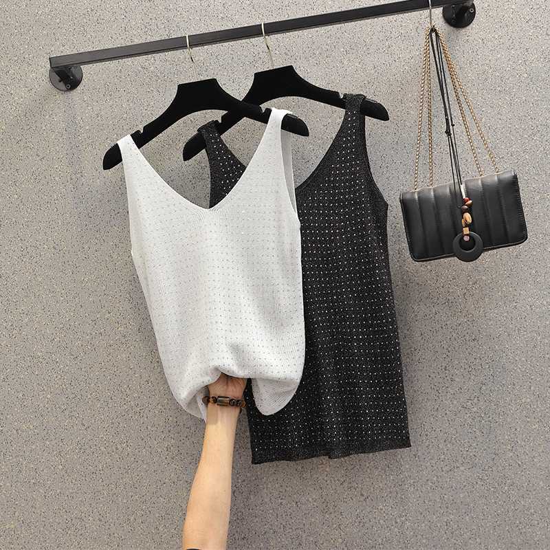 plus size women sleeveless tank tops sexy female v neck knitted camisole straps cami thin sportswear shiny glitter bling vest, Black
plus size women sleeveless tank tops sexy female v neck knitted camisole straps cami thin sportswear shiny glitter bling vest, Black