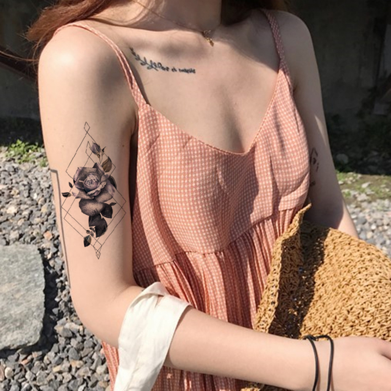 1 Piece Temporary Tattoo Sticker Black Roses Design Full Flower Arm Body Art Beckham Big Large Fake Tattoo Sticker