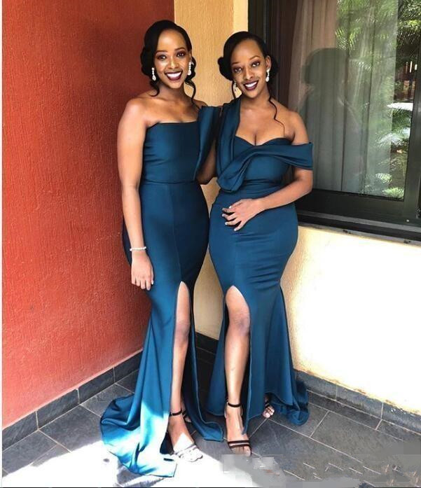 Sexy Navy Blue Mermaid Bridesmaid Dresses Mixed Styles South Afrian Maid Of Honor Gowns Plus Size Custom Made Cheap Wedding Guest 28 0510