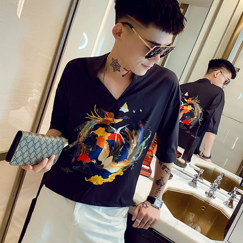 Chinese Style Men Shirts Short Sleeve V-neck Casual Loose Streetwear Social Shirt Night Club Party Tuxedo Shirts Male Clothing, Black
Chinese Style Men Shirts Short Sleeve V-neck Casual Loose Streetwear Social Shirt Night Club Party Tuxedo Shirts Male Clothing, Black