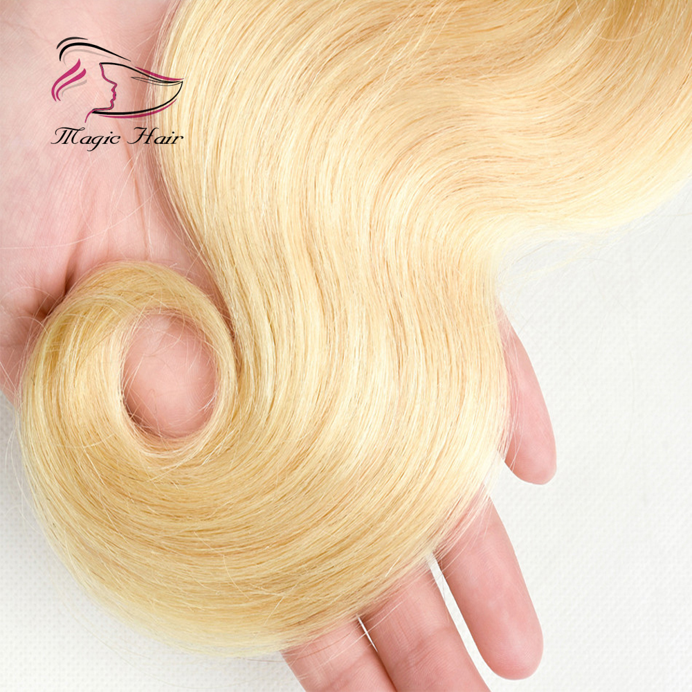 Evermagic 613#blond 3pieces Bundles With 1piece Closure Brazilian Hair Weave Body Wave Human Hair Extension 8-22inches