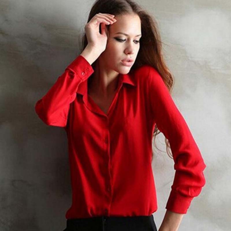 1PC Women Chiffon Blouse Long Sleeve Shirt Women Tops Office Lady Blusas Femininas Camisas Mujer Z231