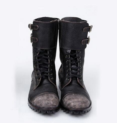 Winter Boots Men Cowboy Leather Shoes Men Big Size Boots Zipper Round Toe Motorcycle 2019