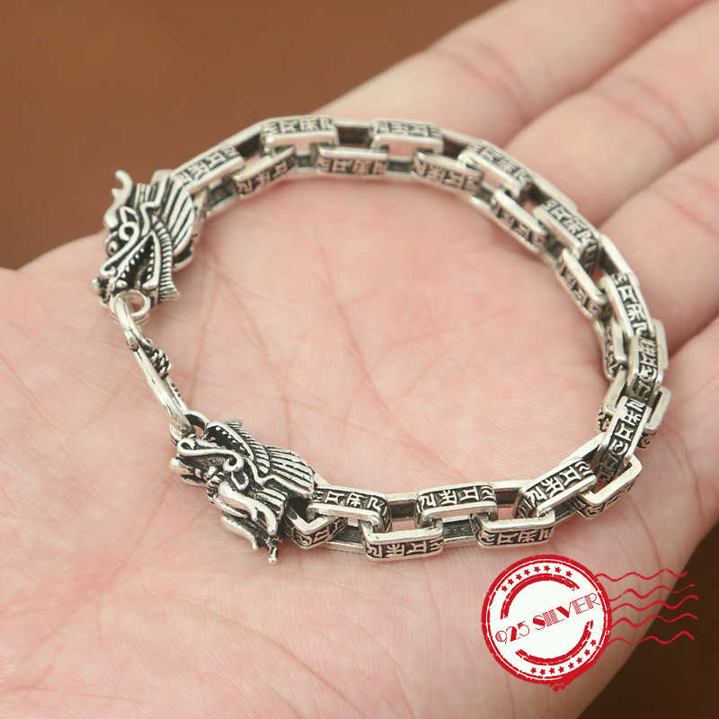 Other Bracelets S925 Sterling Silver Men's Bracelet Personality Fashion Classic Jewelry Retro Double Leader Scripture Style 2021 Send Lover