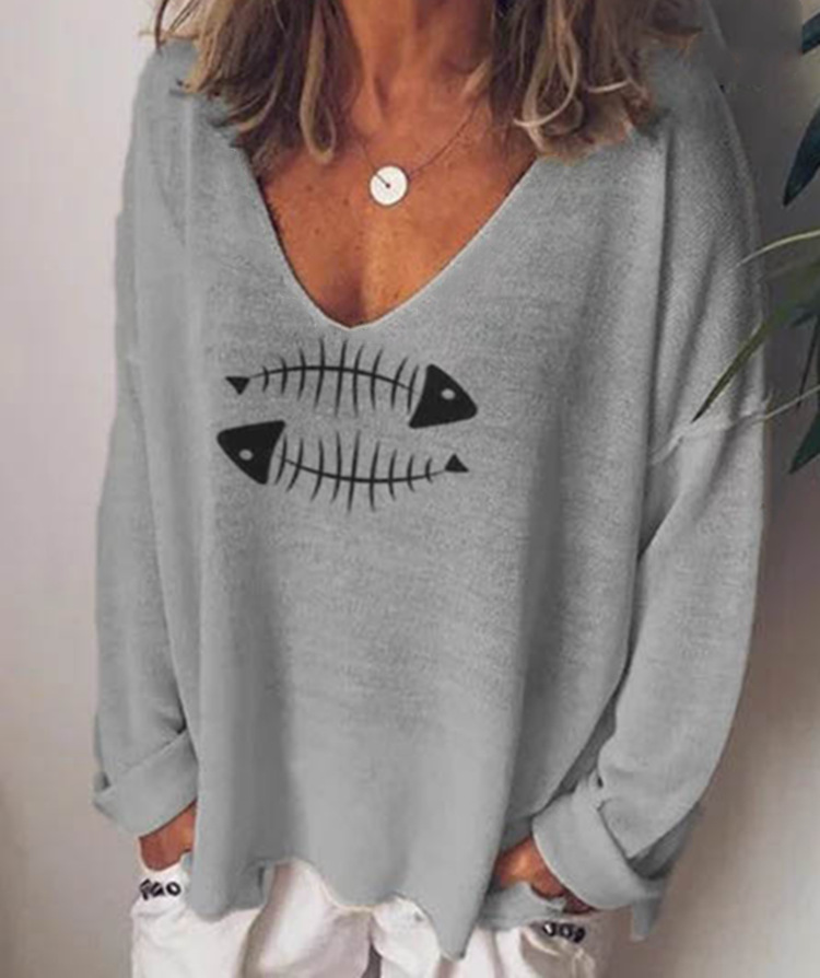2020 funny t shirts women Casual Solid Fish Bone Print Loose Short Sleeve summer daily tops cute Shirt streetwear