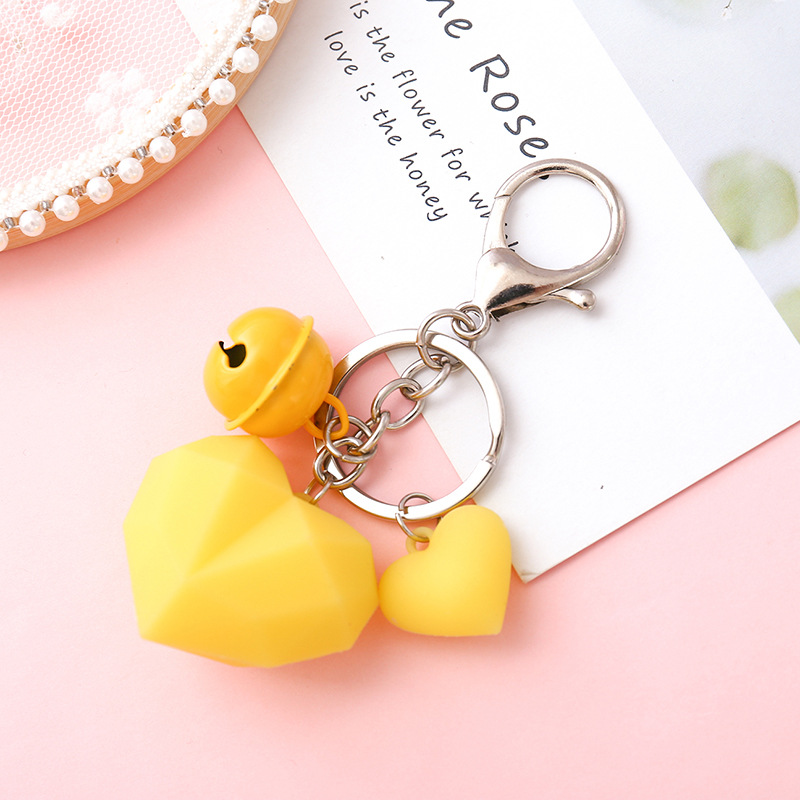 Bell Key Chains Cartoon Geometric Faceted Heart Keychain for Women Lovers Car Key Ring Holder Keyring Bag Decoration Jewelry Gifts Accessory