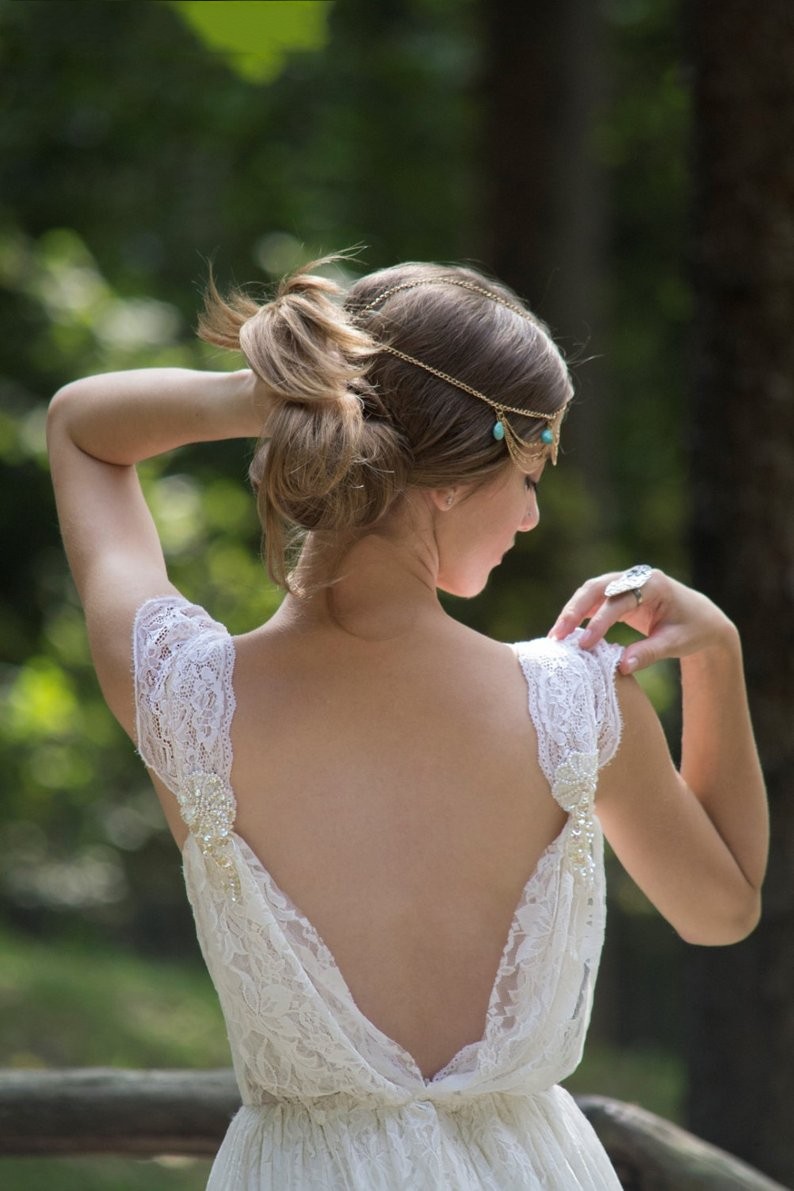 2019 Ivory Bohemian Backless V Neck Beach Bridal Gowns Boho Delicate Lace Wedding Dresses Vestido De Noiva 0510
