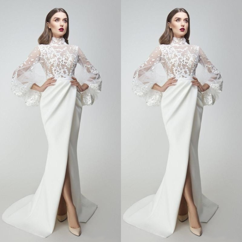 Yousef Aljasmi 2020 Evening Dresses Lace Appliqued Long Sleeves Side Split Mermaid Prom Gowns Sweep Train Special Occasion Dress, White
Yousef Aljasmi 2020 Evening Dresses Lace Appliqued Long Sleeves Side Split Mermaid Prom Gowns Sweep Train Special Occasion Dress, White