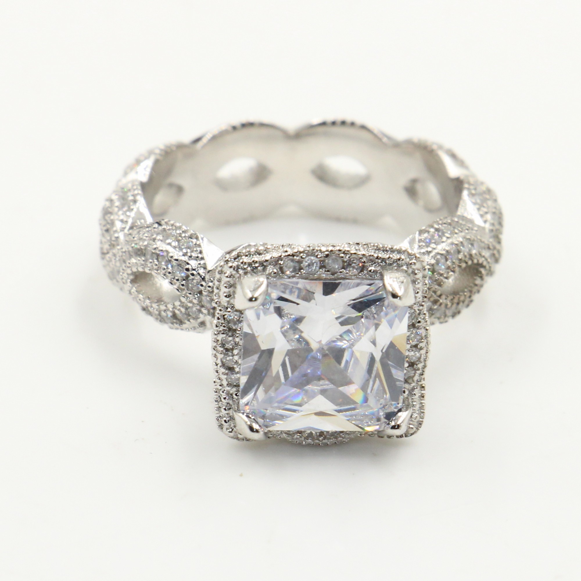 Vintage Dragon Claw Topaz Ring: White CZ Dia, Sterg Sier Princess Cut Wedding Jewelry acbf