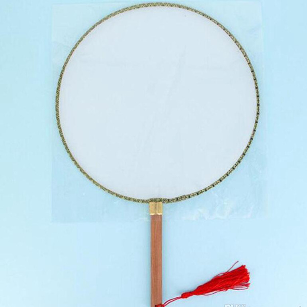 24cm DIY Blank White Silk Hand Fans Student Children Hand Painting Fine Art Programs Chinese Palace Round Fan