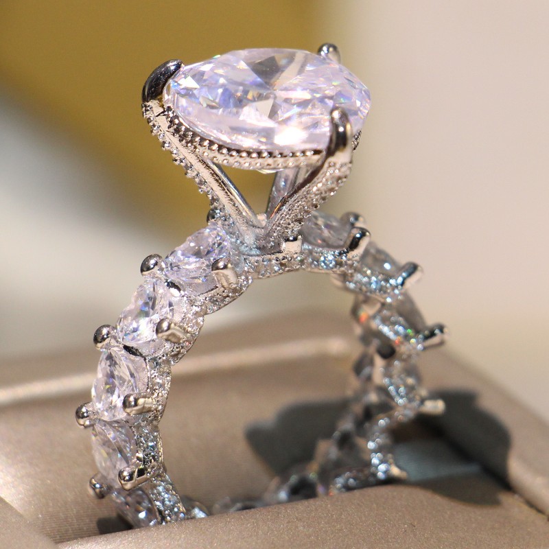 Dove Egg Vintage Fashion Jewelry 925 Sterling Silver Pear Cut Big White Topaz CZ Diamond Gemstones Promise Women Wedding Band Ring For Lover