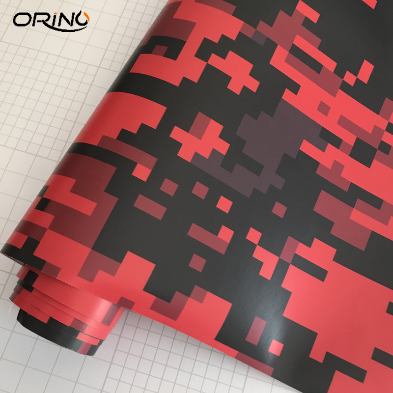 Black Red Digital Camouflage Car Vinyl Wrap Film Roll Pixel Car Sticker Foil Sheet For Vehicle Wrapping Covering Air Bubble Free