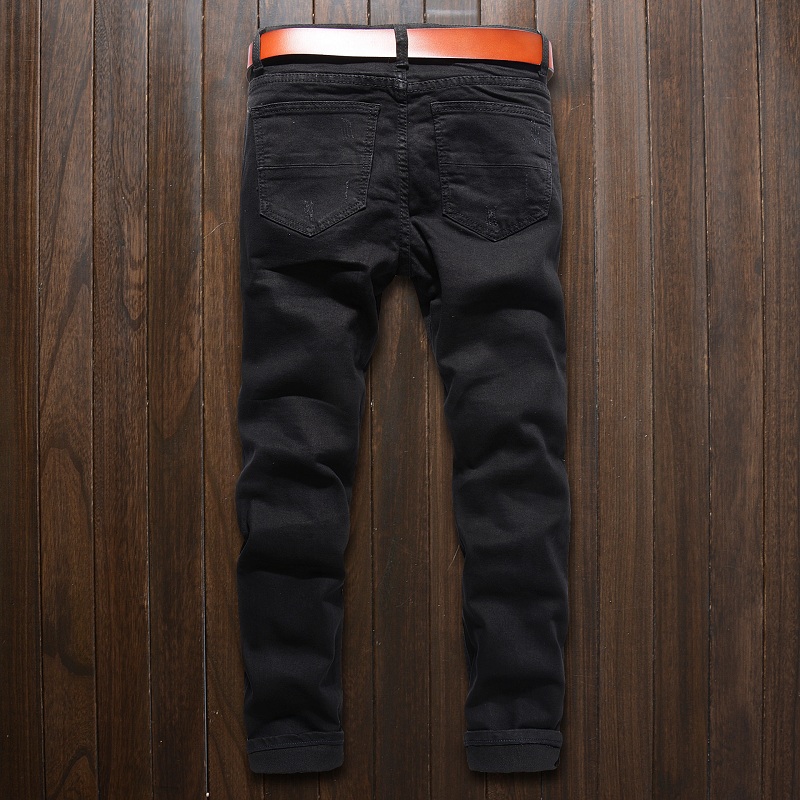 Men's Jeans Hem Zipper Stretch Knee Ripped Biker Men Hole Hip Hop Clothing Skinny Fashion Brand Pants Drop