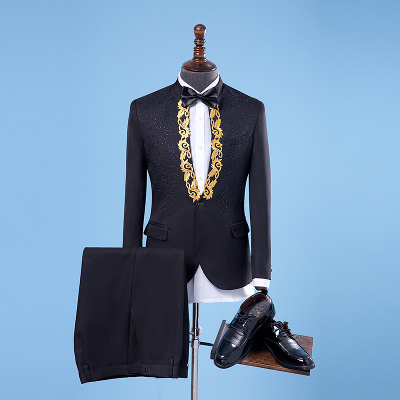Newest Handsome Mens Designer Suits Appliqued Sequins Damier Check 2-Pieces Gentleman Groom Tuxedos Customized Best Man Business Men Suits